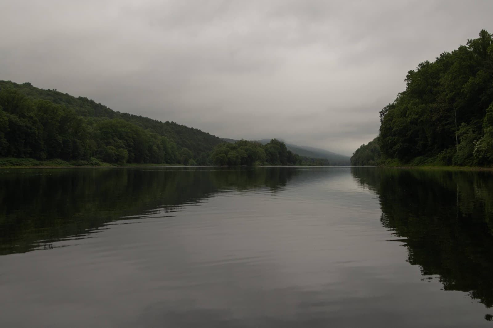 The Delaware River disappearing into morning mist