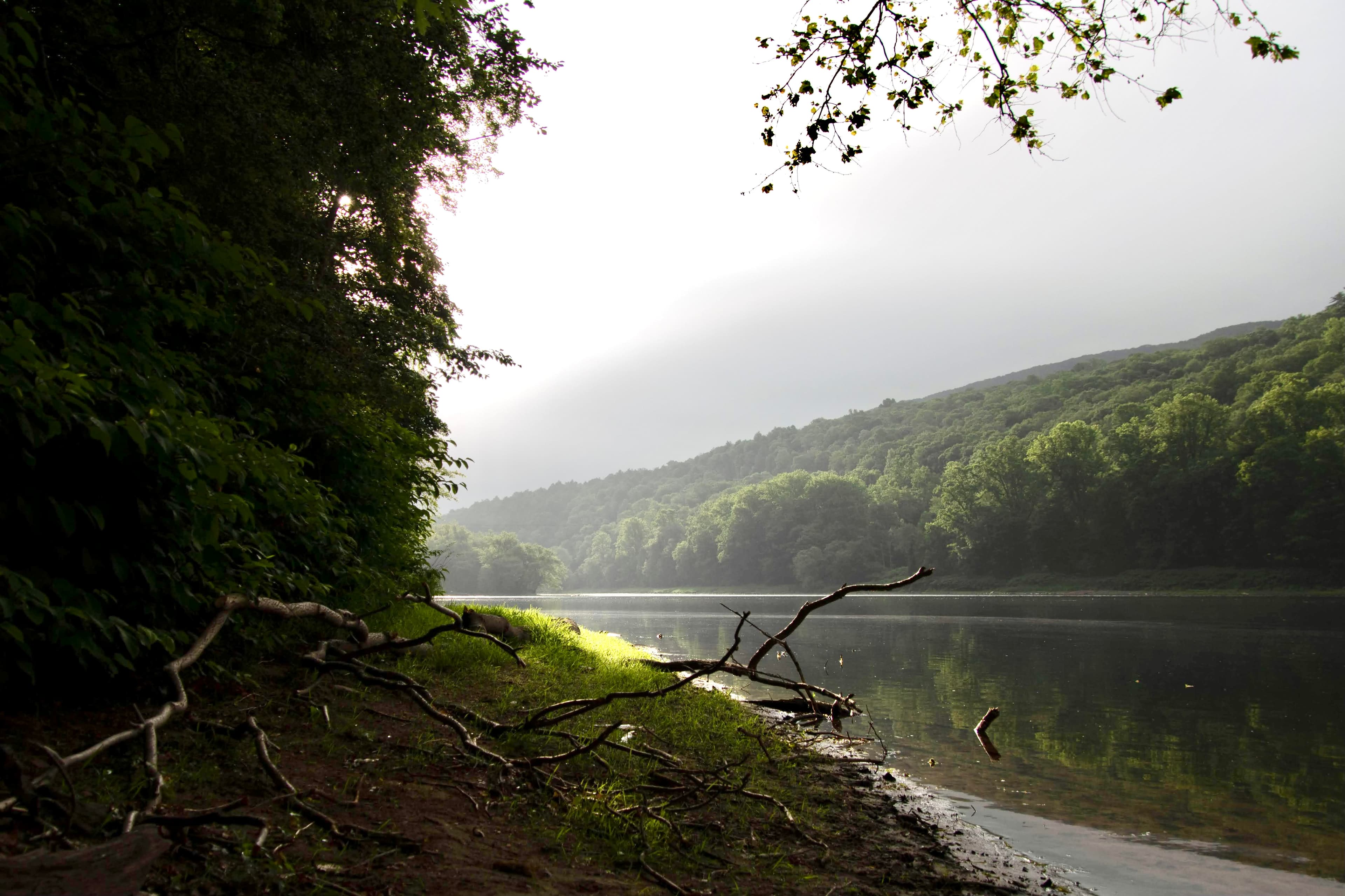 Autumn foliage reflecting off the Delaware River on a fall morning